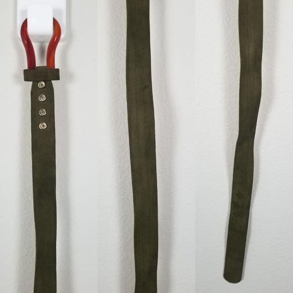 Oscar De La Renta Vintage 70s/80s Olive Suede Plastic Buckle Disco Belt Size 14 - Picture 7 of 13